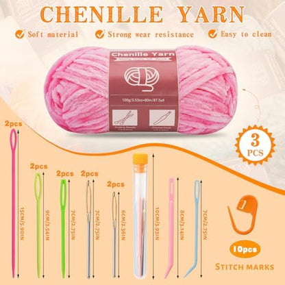 LUNARM Chenille Yarn 3 Pack 3.5oz Chunky Blanket Velvet Yarn 263 Yard - Image 2