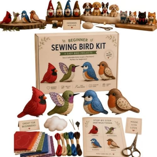 Sewing Kit for Beginners, DIY Felt Sewing Craft Kit with Pre-Cut Fabric & Instructions, Handmade Plush Animal Craft Set for Adults & Teens (Bird) by Unknown