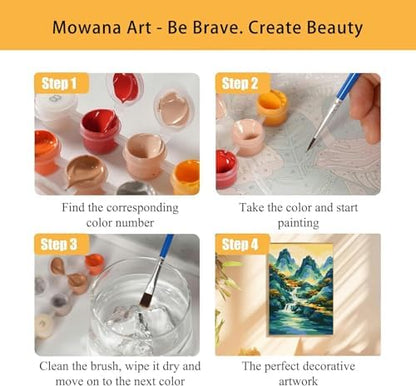 Mowana Landscape Paint by Numbers Kit for Adults Beginners, Mountains Adult Paint by Number Kits on Canvas with Frame and Easel for Gift and Home Wall Decor (8 * 12 Inch) - Image 3