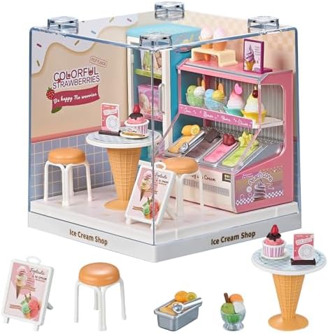 Miniature Ice Cream Shop DIY Kit with Display Case by Qudify