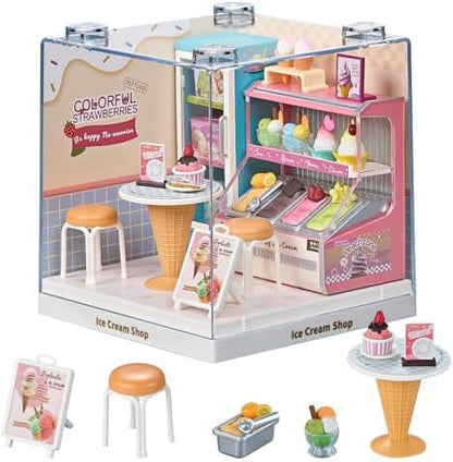 Miniature Ice Cream Shop DIY Kit with Display Case by Qudify