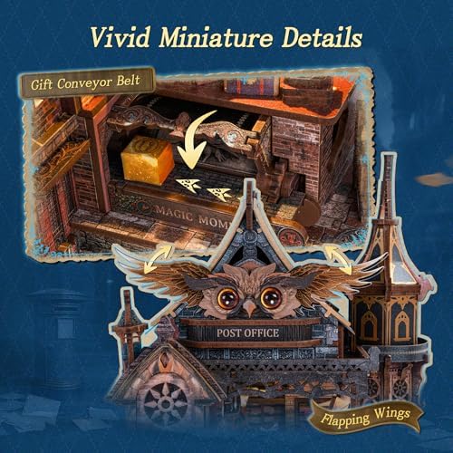 FUNPOLA LED 3D Wood Puzzle Owl Post Office, Dynamic Model with Mechanical Gears, DIY Miniature Kit with Music and LED Lights, Home Décor Gift for Adults - Image 4