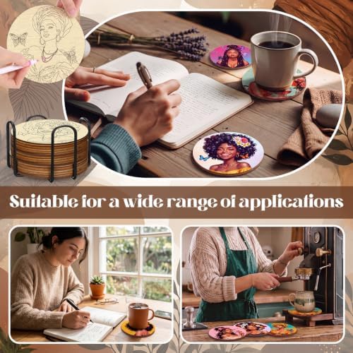 Reallnaive 45 Pcs Wooden Coasters Painting Set with Markers 4 Inch Boho Drink Coaster Gift Arts and Crafts DIY Kit for Adults, Women, Hobby, Ornament Home Apartment Decor (Character) - Image 5