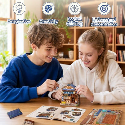 DIY Miniature Dollhouse Kit for Beginners, Fish Shop 3D Wooden Puzzle, 129 PCS, Palm Size Mini House Model Building Kit, Japan Booknook Diorama Kit, Bookshelf Home Decor, Adult Crafts Gift - Image 3