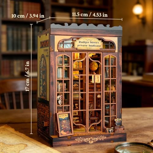 Book Nook Kit Retro Private Bookcase 3D Wood Miniature House with LED Light - Image 3