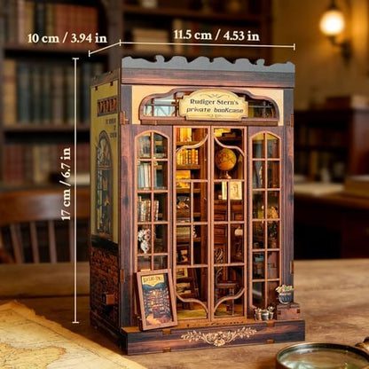 Book Nook Kit Retro Private Bookcase 3D Wood Miniature House with LED Light - Image 3