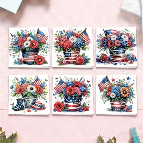 6Pcs Greeting Card DIY Diamond Art Painting Greeting Cards Special Shaped Holiday Blessing Folding Card Kit with Envelopes Arts Crafts for Birthday Festival-Bouquet - Image 7
