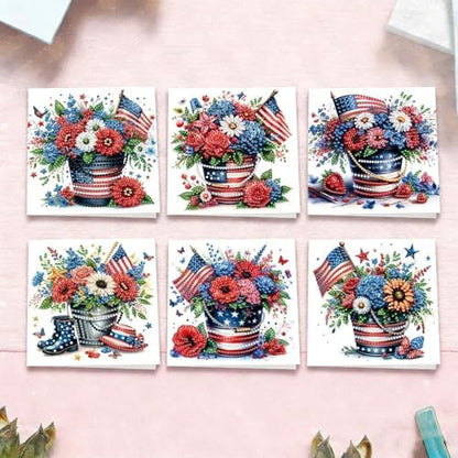 6Pcs Greeting Card DIY Diamond Art Painting Greeting Cards Special Shaped Holiday Blessing Folding Card Kit with Envelopes Arts Crafts for Birthday Festival-Bouquet - Image 7