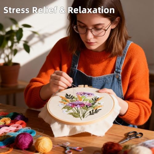 Herdiese Embroidery Kit for Beginners & Adults, 3PCS Floral Patterns. - Image 6