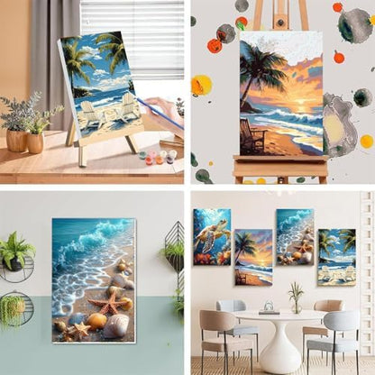 4 Pack Beach Paint by Numbers for Adults with Framed Canvas - Wooden Easel - Image 5