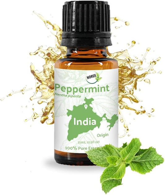 Nature Packaged Peppermint Essential Oil - Direct from Norex Flavours India - Steam Distilled - Aceite Esencial de Menta for Aromatherapy, Massage, Diffuser, DIY Candle and Soap Making - 15ml