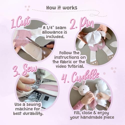 kullaloo - Cut & Sew Fabric Panel for Intermediate Skills - with Video Instructions - Doll Sewing Panel Doll with Clothes: Dress Me Bestie Bibby Bunny - Image 5