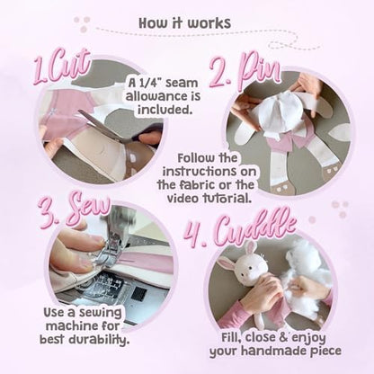 kullaloo - Cut & Sew Fabric Panel for Intermediate Skills - with Video Instructions - Doll Sewing Panel Doll with Clothes: Dress Me Bestie Bibby Bunny - Image 5
