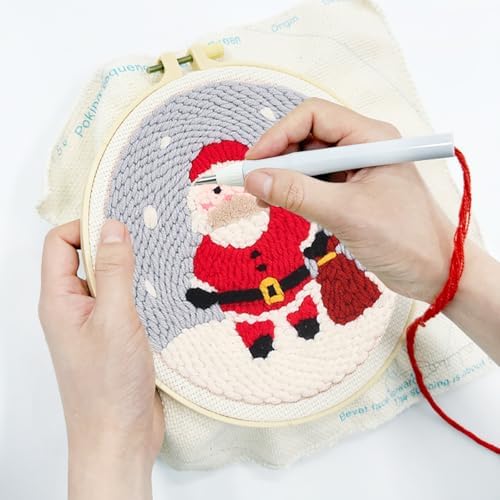 Zhenqing Festive Santa Claus Punch Needle Embroidery Kit | 29x29cm Holiday Craft Set with Hoop & Tools | DIY Christmas Wall Decor for Beginners（Z95028C） - Image 2