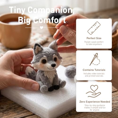 FACE N FACE DIY Needle Felting Kit Cute Wolf Pup – Needle Felting Starter Kit with Fiber Roving, Needles, Felting Pad & Instructions | Felted Wild Animal Kit for Beginners Adults | DIY Craft Gift - Image 5