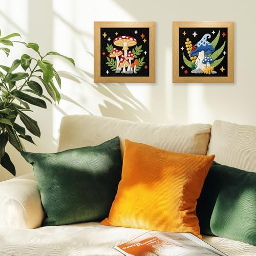 INFUNLY 2PCS Mushroom Punch Needle Kit for Beginners Art Night Mushroom DIY Punch Needle Embroidery Starter Kit Handcraft Needlepoint Set with Plant Pattern Instruction for Festival Gift Home Decor - Image 4