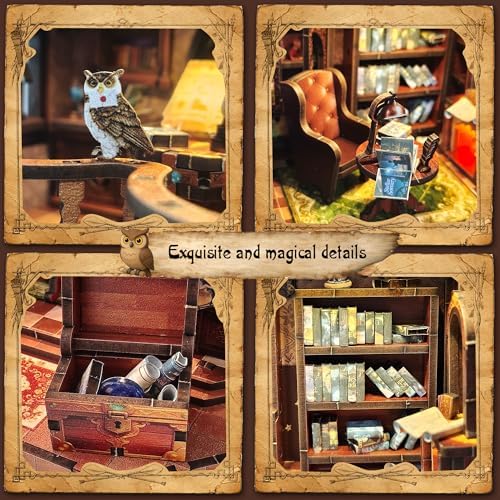 DIY Book Nook Kit | Miniature House Kit with LED Lights | 3D Wooden Puzzles for Adults & Teens | Creative Model Building Kit | Unique Bookshelf Decor & Gift for Craft Lovers | Owl Library - Image 5