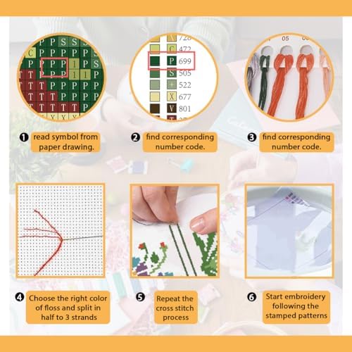 FREEBLOSS 11CT Cross Stitch Kit Stamped Cross Stitch Craft Kit with Stitching Guide for Beginners Floral Folk Pattern Embroidery Set Crossstitch Wall Hanging Set 17x17inch - Image 4