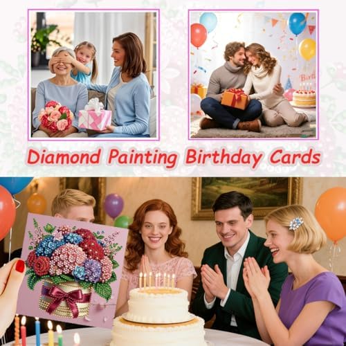 6 Packs Diamond Painting Greeting Cards Kits for Adults, Diamond Art Holiday Card with Envelopes, DIY Card Making Kits for Birthday Valentine's Day Mother's Day Thanksgiving (Bouquet) - Image 3