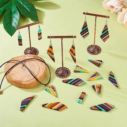 FASHEWELRY 16Pcs Geometric Resin Wood Earring Charms Colorful Wooden Earring Blanks Vintage Boho Rectangle Triangle Charms Earrings Findings for Jewelry Making - Image 3