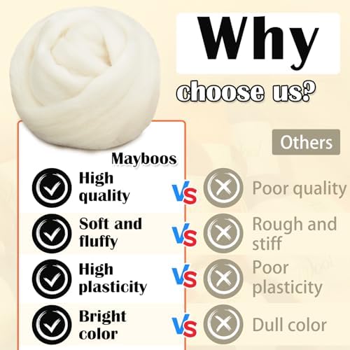 Mayboos 1.76oz White Natural Wool Roving, Needle Felting Wool - Image 6