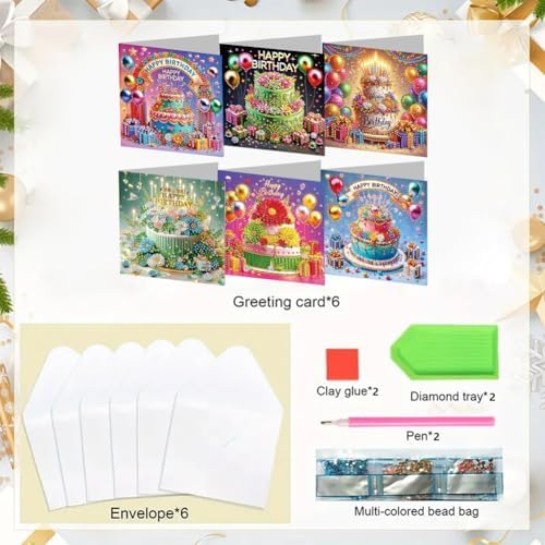 LAKEQUILL 6Pcs 5D DIY Birthday Themed Diamond Art Greeting Card Kit with Envelopes - for Adults & Craft Beginners, Great for Birthday Cheers & Congrats Wishes, Premium Handmade Gift & Party Favor - Image 5