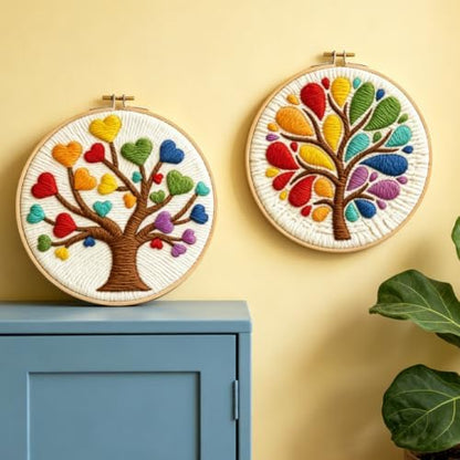 INFUNLY 2 Set Tree of Life Punch Needle Kit for Beginners Tree of Love Punch Needle Embroidery Kits for Adults DIY Punch-Stitching Kit with Instruction Threader Needles Hoop for Wall Decor 8.7''x8.7'' - Image 5