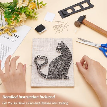 WEBEEDY DIY String Art Kit Cat Mitten Animal Craft Kit with Heart Pattern Creative Craft Kits for Adult Christmas Home Wall Table Decorations Gift - Image 4