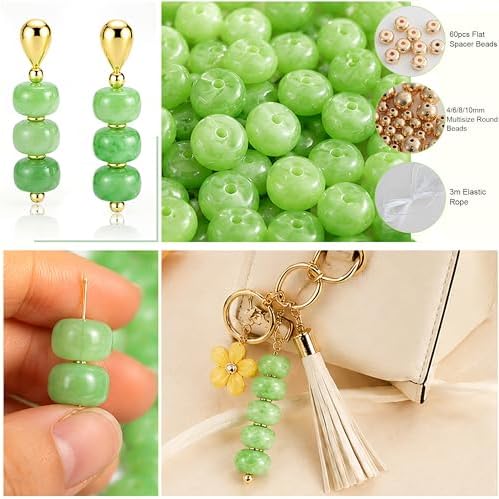 100Pcs 14mm Large Acrylic Beads for Jewelry Making, Chunky Marbled Round Focal Beads Bulk Set with Spacer Beads for DIY Bracelets Necklaces Keychains Bag Charms (Green) - Image 5