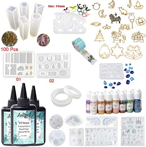 300ML UV Resin + 15 Pearlescent Stunning Liquid Pigment + 18 Molds for Jewelry Making + 17 Open Back Bezels Frames, Resin Crafts Kit for Bracelets Rings Pendants Necklaces Keychains, with Eyelets by VidaRosa
