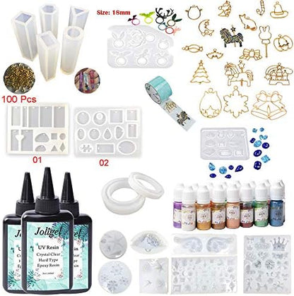 300ML UV Resin + 15 Pearlescent Stunning Liquid Pigment + 18 Molds for Jewelry Making + 17 Open Back Bezels Frames, Resin Crafts Kit for Bracelets Rings Pendants Necklaces Keychains, with Eyelets by VidaRosa