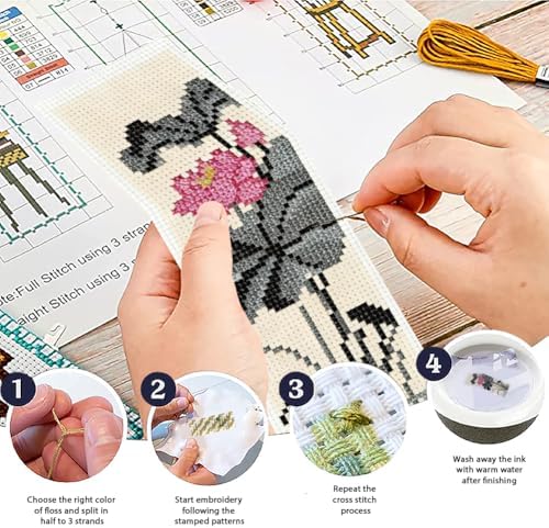 ACRNIGHEET 6PCS Cross Stitch Bookmark Kit for Beginner Chinese-Style Stamped Cross Stitch Kits Needlepoint Kit for Adults DIY Tassel Embroidery Bookmark Kits with Instructions Craft Gift 8.5"x3" 11CT - Image 4