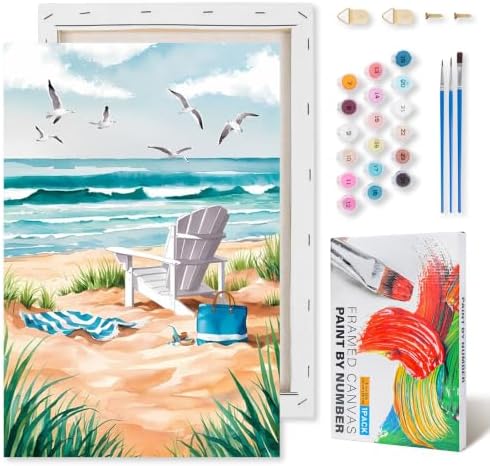 Kalonyth Beach Framed Paint by Numbers Kit for Adults Beginner 8x12 inch by Kalonyth