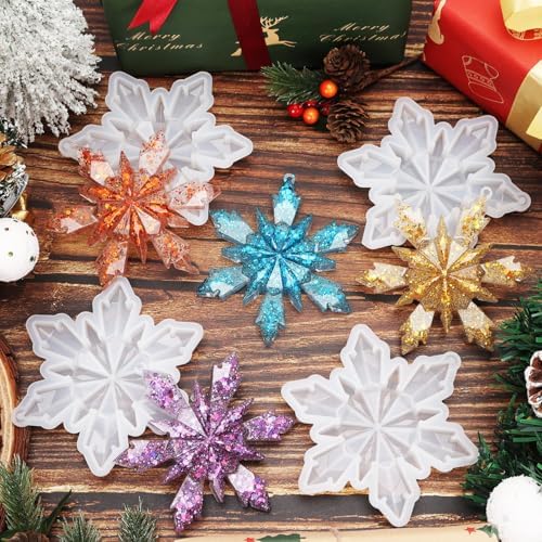 4 Pcs Snowflake Resin Molds, 3D Christmas Snowflake Molds, Christmas Epoxy Resin Mold for DIY Winter Xmas Pendant Decoration - Image 3