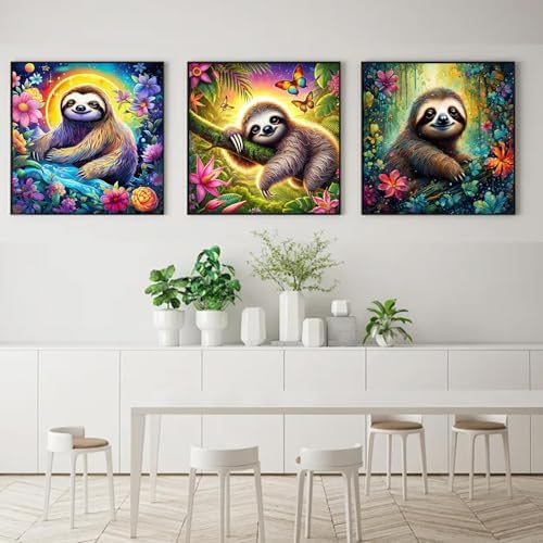 3 Pack Sloth Paint by Numbers Kit for Adults Framed Canvas, Frameworkless - Image 2