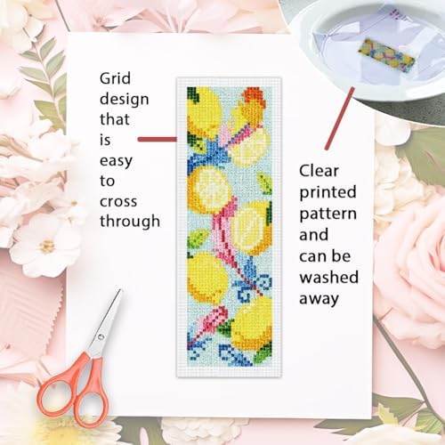 ORIGACH 6 Set Fresh Lemon & Feather Cross Stitch Bookmark Kit for Beginner - Image 3