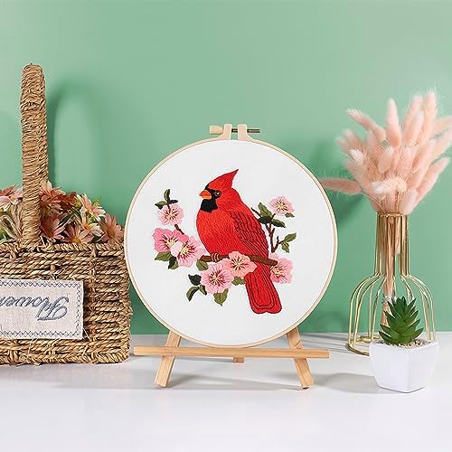 Louise Maelys Cardinal Embroidery Kits for Beginners with Flower Pattern - Image 6
