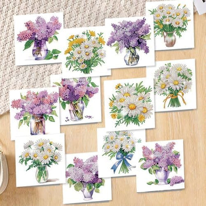 jinglinhh 12pcs Diamond Art Painting Lavender Daisy Flower Bouquet Greeting Cards with Envelopes, DIY Card Making Kits for Adults, Diamond Art Postcards Christmas Cards Craft Gifts - Image 5