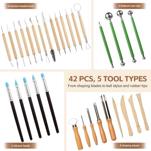 ALLVANA 42-Piece Pottery Tools, Clay Sculpting Tools with Roll-Up Bag - Image 3