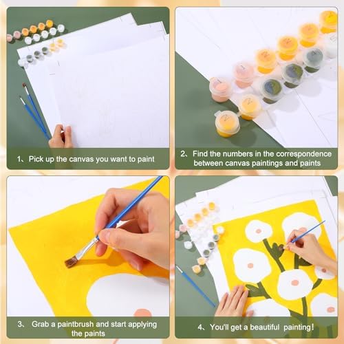 Gueevin 10 Pack Paint by Numbers Kit for Adults Flowers Paint by Number DIY Acrylic Painting Canvas Without Frame, Brushes Simple Oil Painting for Home Wall Decor Gifts 12 x 16 Inch(Flower Style) - Image 3