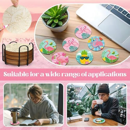 Reallnaive 45 Pcs Flamingo Wooden Coasters Painting Kit, 4 Inch Paint Your Own Summer Coasters with Markers, Summer Arts and Crafts for Adults Women Seniors Elderly Crafters - Image 3