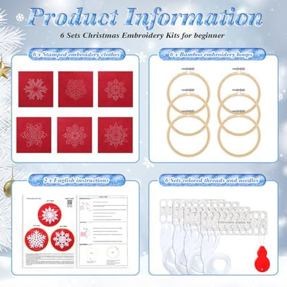 Roowest 6 Sets Christmas Embroidery Kits Snowflake Ornament DIY,Red - Image 3