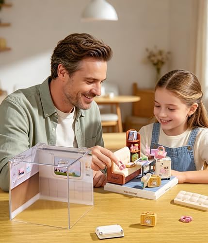Train Carriage Super Miniature House Kit - DIY Plastic 3D Model Building Set for Teens, Build Your Own Cozy Train Scene with Dustproof Case, Creative Craft Gift for Girls Women - Image 4