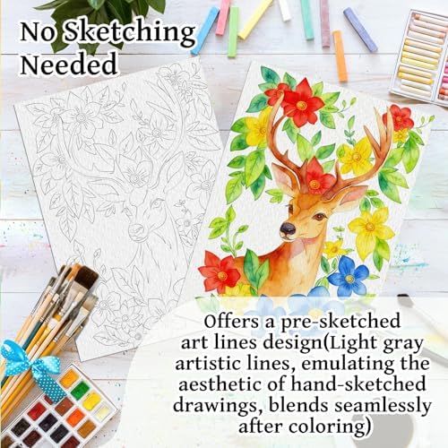 Kalysky 8.5 * 11" Watercolor Workbook,3 Watercolor Coloring Books for Adults,Water Color Book kit for Adults Beginner,160GSM Cold Press Textured Thick Paper - Image 4