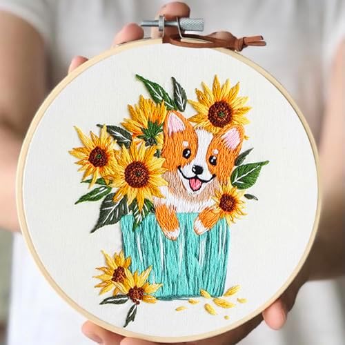 Embroidery Kit for Beginners, Dog Flower Pattern Embroidery Practice Kits - Image 4