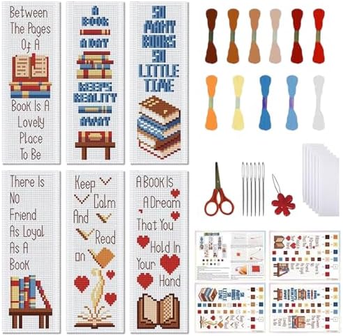 FREEBLOSS 6 Set Cross Stitch Bookmark Kit Books Pattern 6 * 20CM by FreeandCreativeCraftsArt