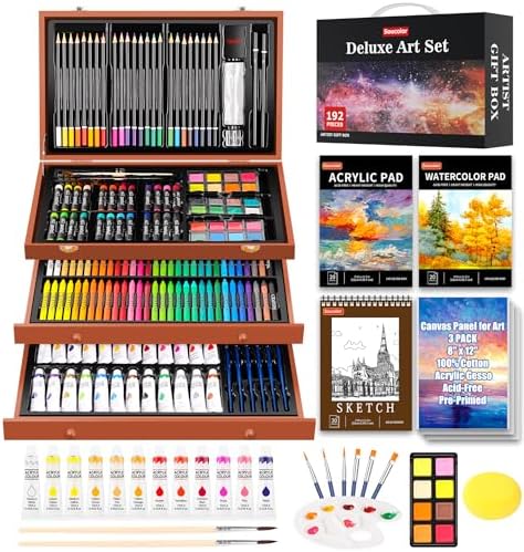 Soucolor 192-Pack Deluxe Art Set, Drawing Painting Kit, Wooden Case Gift by Soucolor