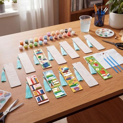 Kosiz 12 Pcs Book Paint by Number Kit for Adult Wood Bookmark - Image 2