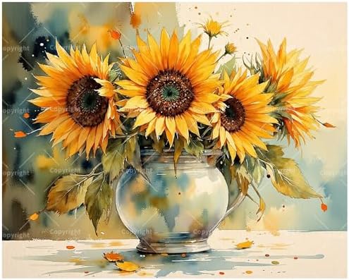 Rustic Sunflower Paint by Numbers Kit for Adults - DIY Sunflowers in Ceramic Jug Painting on Canvas 16x20 Inches, Acrylic Paint Set, Suitable for Beginners, Country Art for Home Decoration or Gifts by Unknown