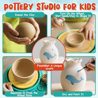 Lehoo Castle Pottery Wheel for Kids, Complete Pottery Arts and Crafts for Kids Ages 8-12 with Air Dry Clay Painting Kit Sculpting Tools, Art Supplies for Girls Boy Birthday Gift for Ages 6+ - Image 2